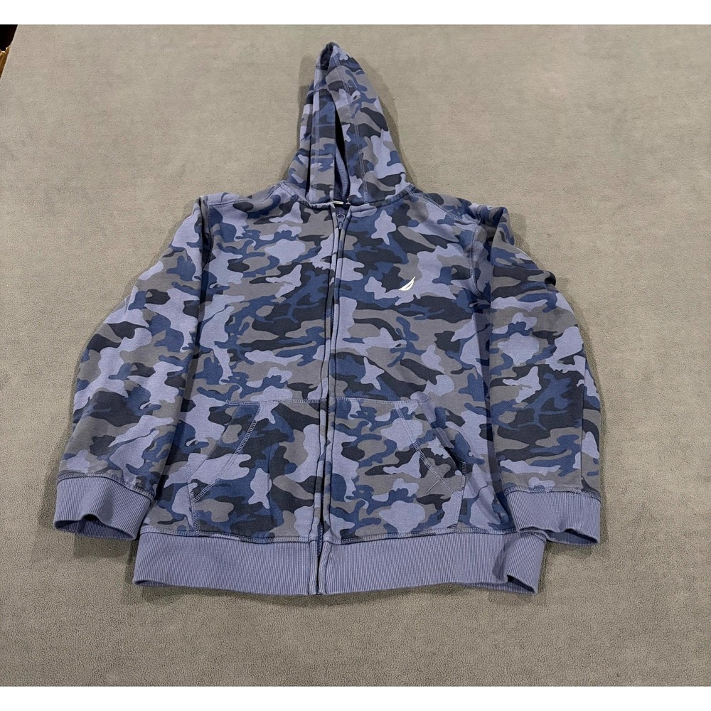 Nautica Hoodie Boys L (14-16) Multicolor Camouflage Fleece Lined Cotton Full Zip